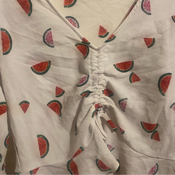 Watermelon Print Flare Sleeve Crop Blouse - Picture 2 of 5